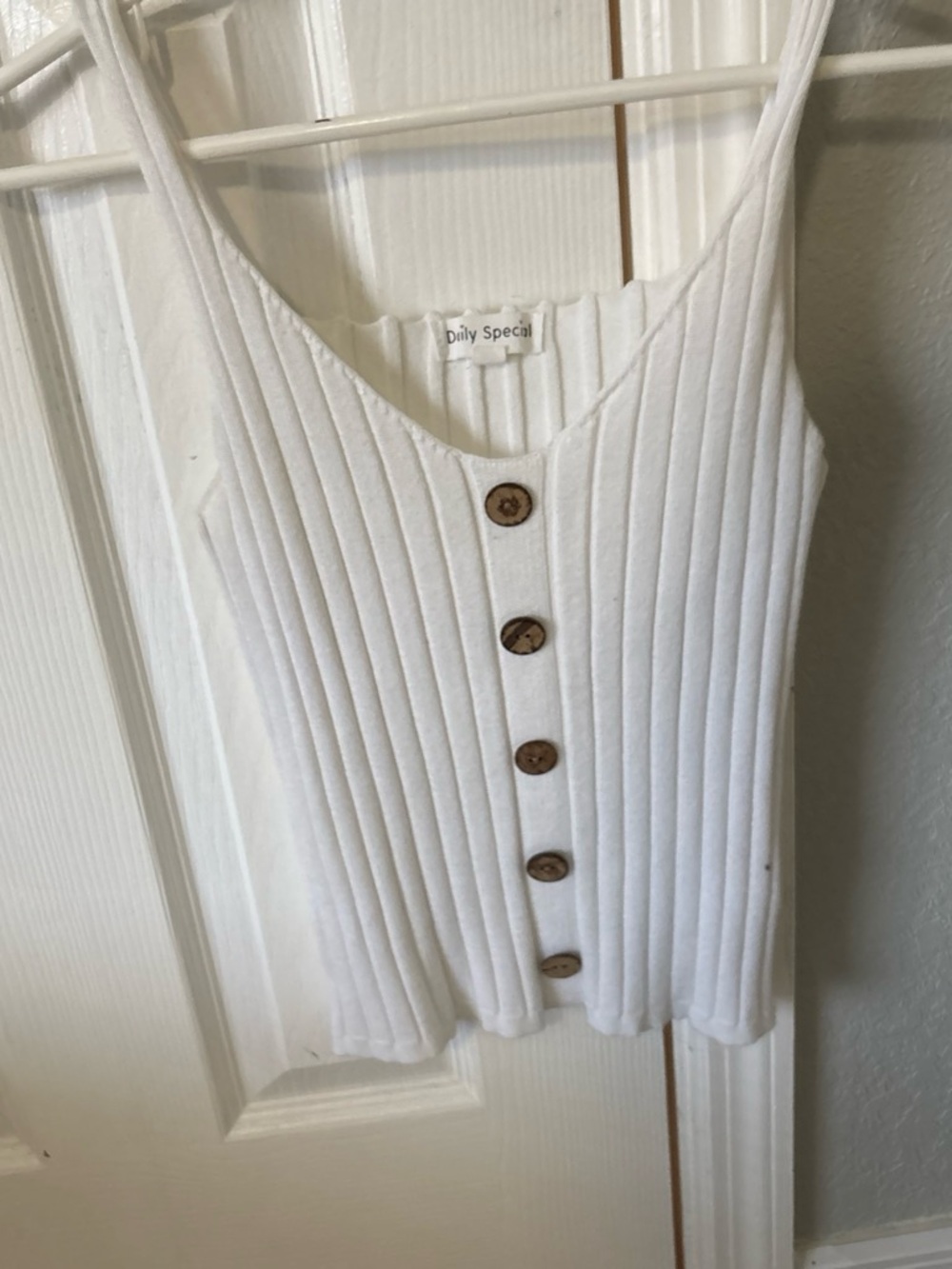 Daily Special White Ribbed Button-Front Camisole